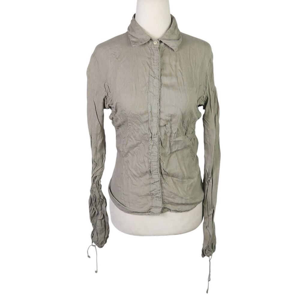 Mason's Woman Rites Taupe Grey Linen Snap Front Top S